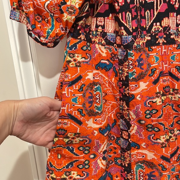 Anthropologie Red Printed Midi V Neck Dress. Women Size 8. - Picture 7 of 10
